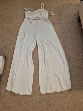 Free People Cream Wide-Leg Knit Pants